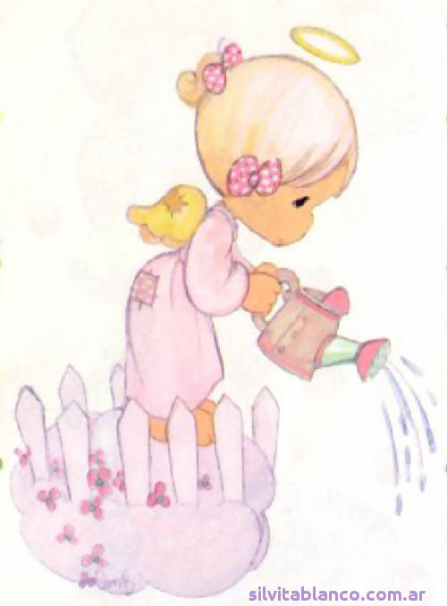 angelitos en las nubes regando precious moments