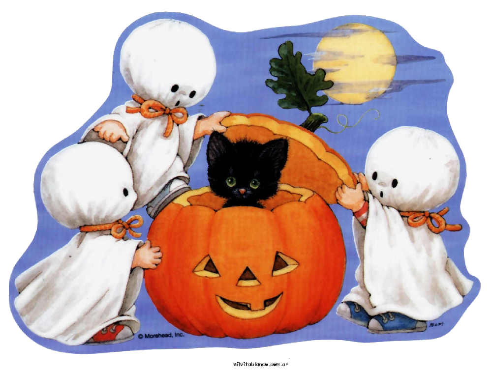 halloween niños disfrazados de fantasmas y calabaza