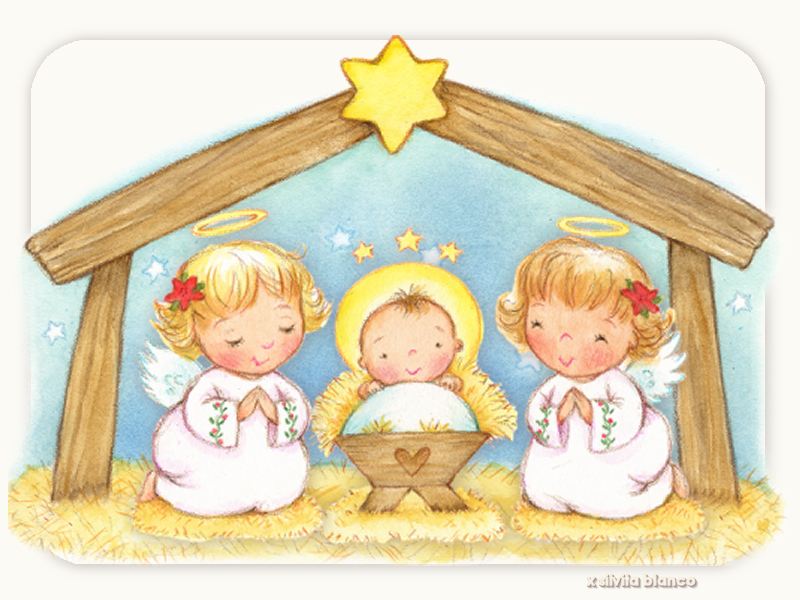llega navidad, angelitos y ni�o Jes�s en el portal de Bel�n
